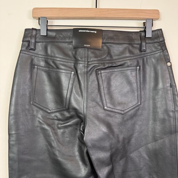 Alexander Wang Black Leather Bootcut Pants Back Patch Size 2 Minimalist NWT - Picture 8 of 12